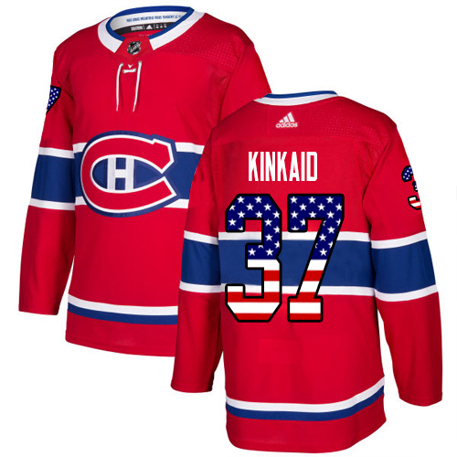 Cheap Adidas Montreal Canadiens 37 Keith Kinkaid Red Home Authentic USA Flag Stitched Youth NHL Jersey